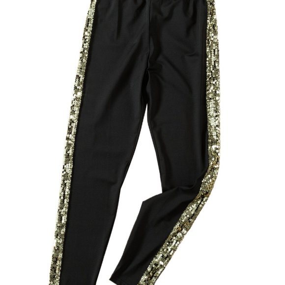 HOST PICK - Black Gold Sequin Skinny Ankle Length High Waist Pants Leggings M - Picture 2 of 12